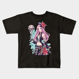 Dark Skull Emo Goth Girl Kids T-Shirt